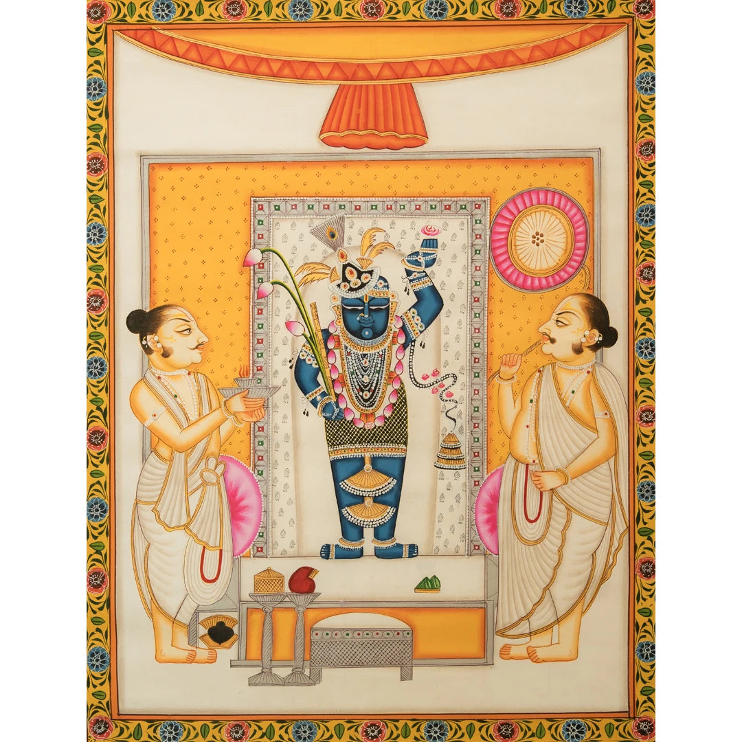 Shrinathji & Devotees - Handmade Pichwai Painting
