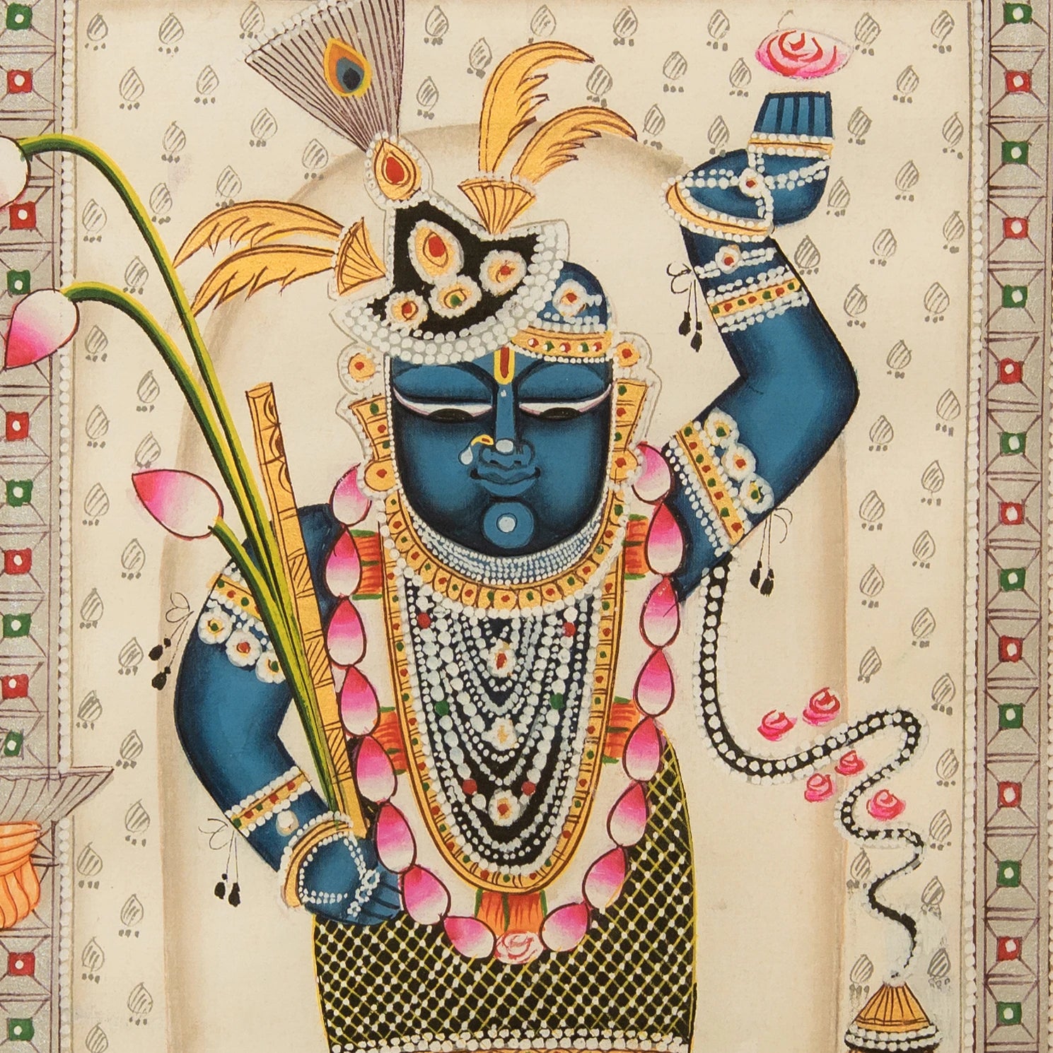 Shrinathji & Devotees - Handmade Pichwai Painting