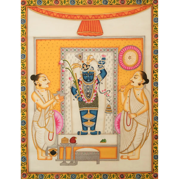 Shrinathji & Devotees - Handmade Pichwai Painting