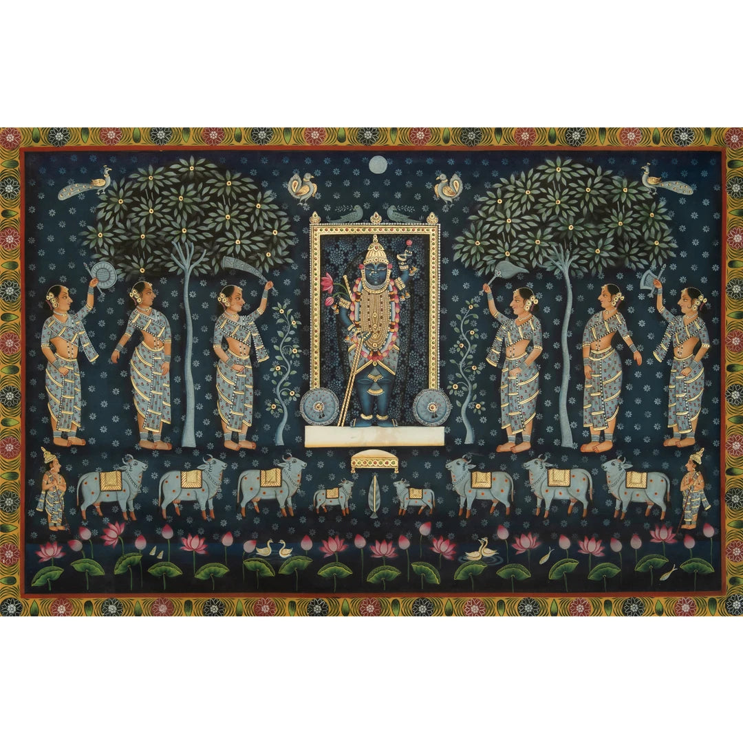 Sharad Poornima - Dawn Theme Pichwai Handmade Painting (6) – TheBimba.com