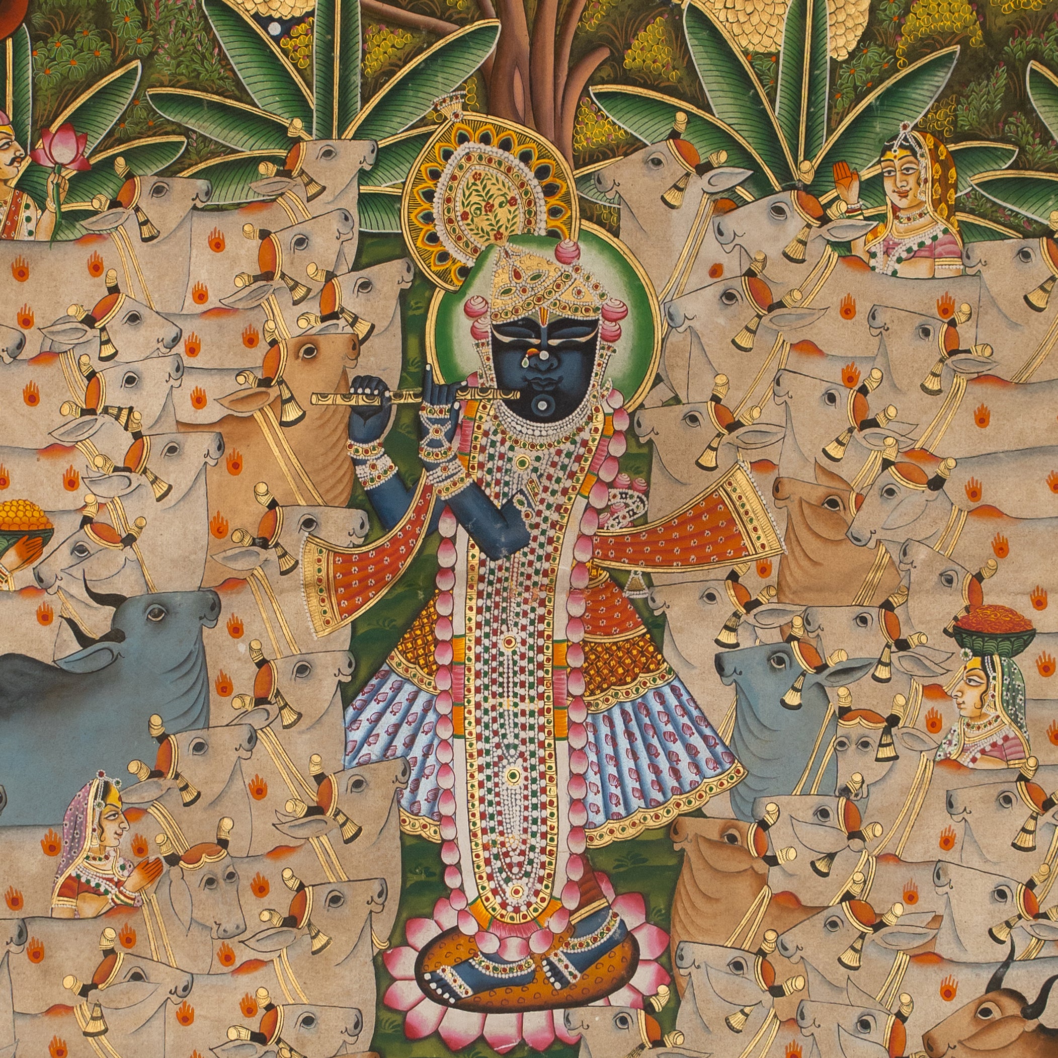 Gopashtami with 24 Swaroop Shree Gokul Chandrama Ji Handmade Pichwai Painting For Home Wall Decor