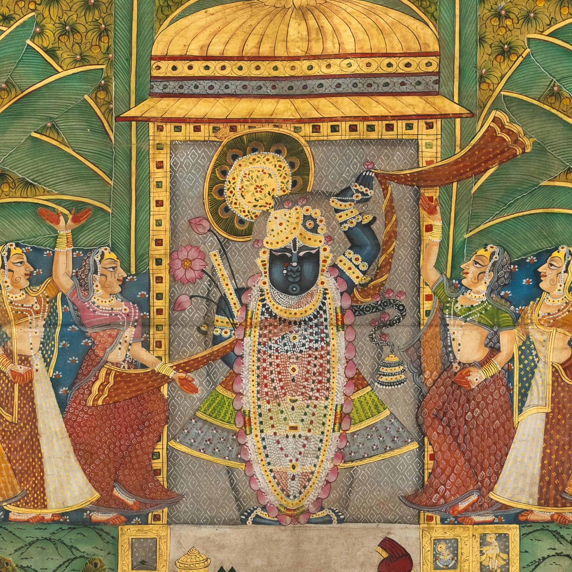 Shrinathji SharadPurnima with 24 Swaroop and Krishna Journey Handmade Pichwai Painting For Home Wall Decor