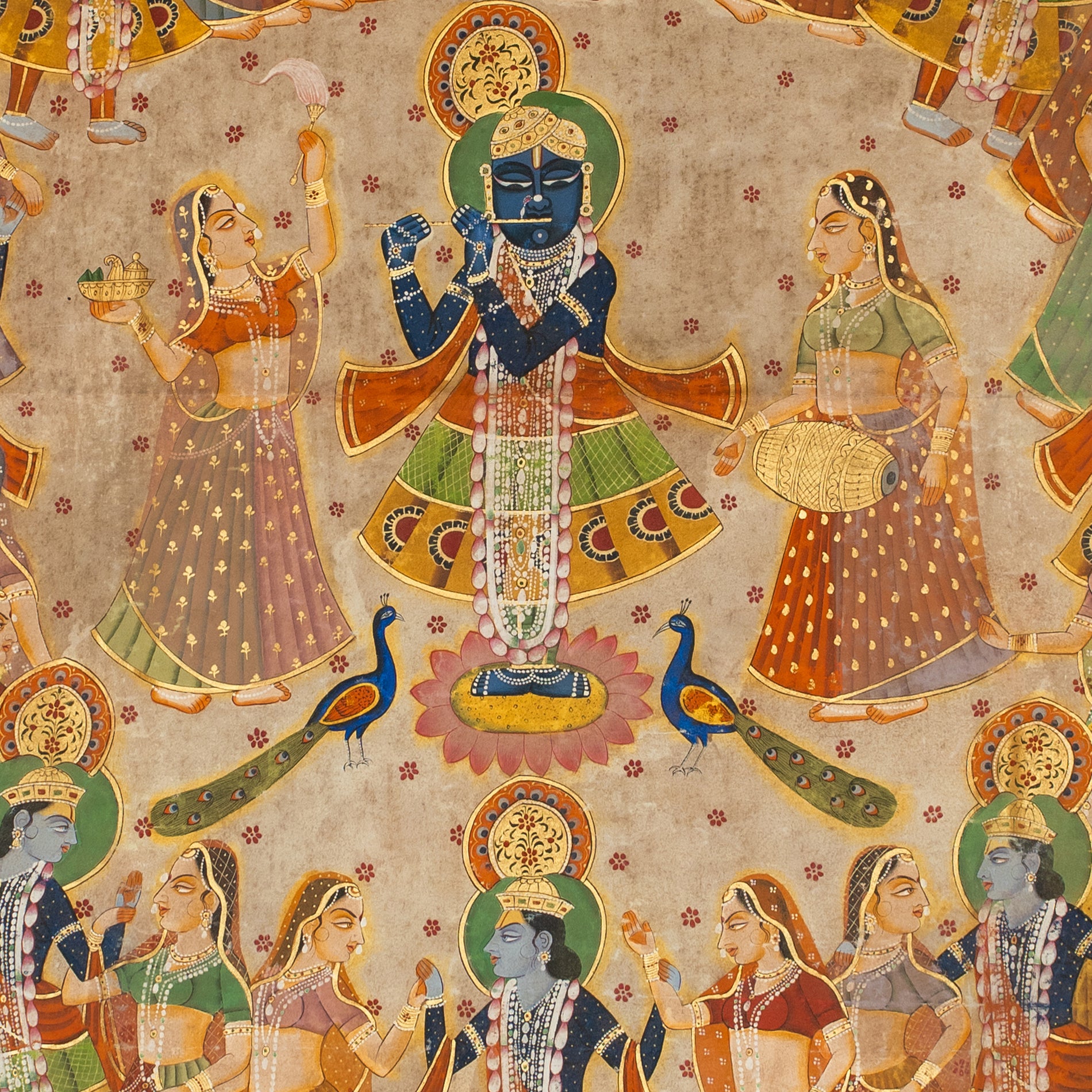 Krishna Raas Leela with 24 Swaroop Shreenathji Handmade Pichwai Painting For Home Wall Decor