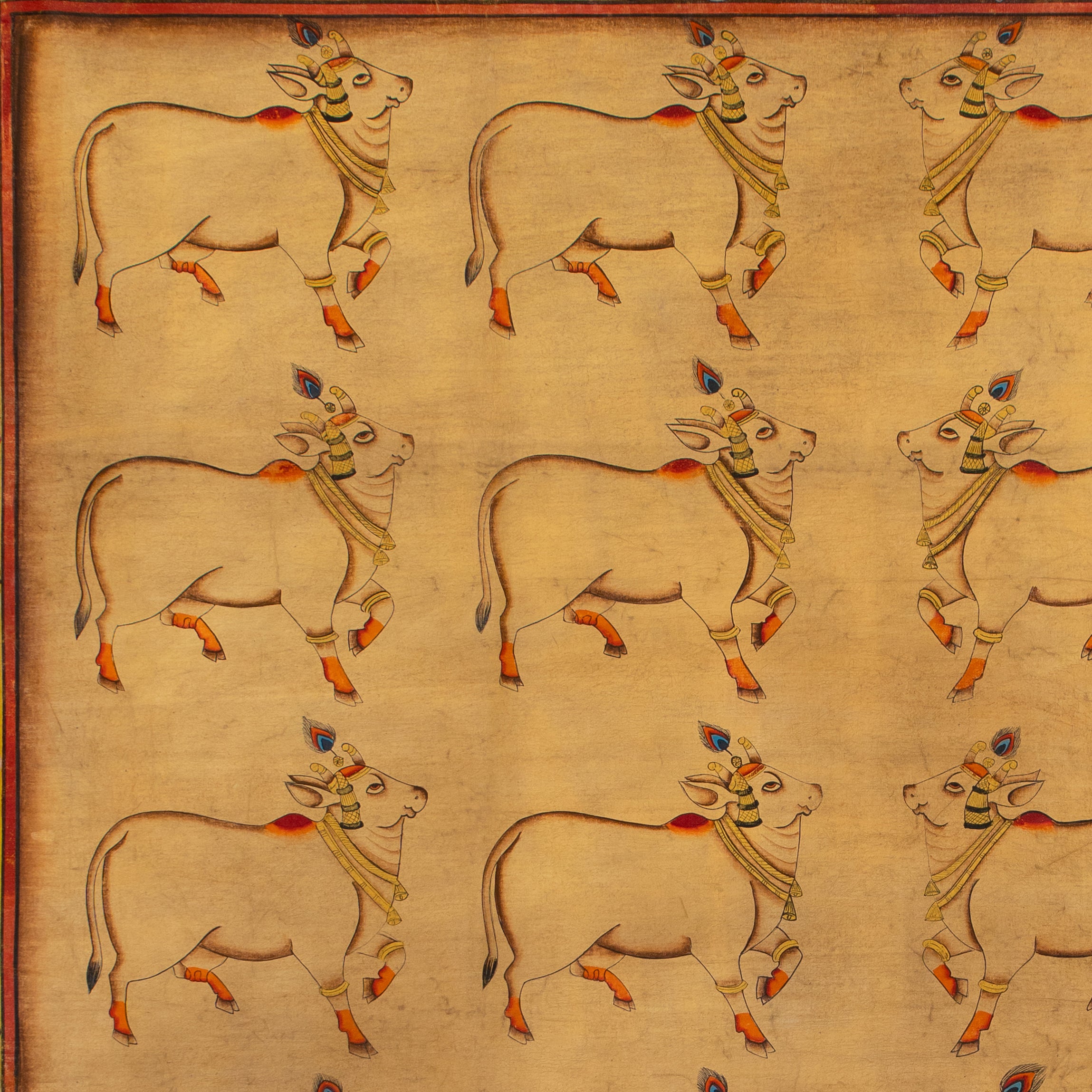 Srinathji's (Krishna) Cows- Antique Theme Handmade Painting For Home Wall Decor