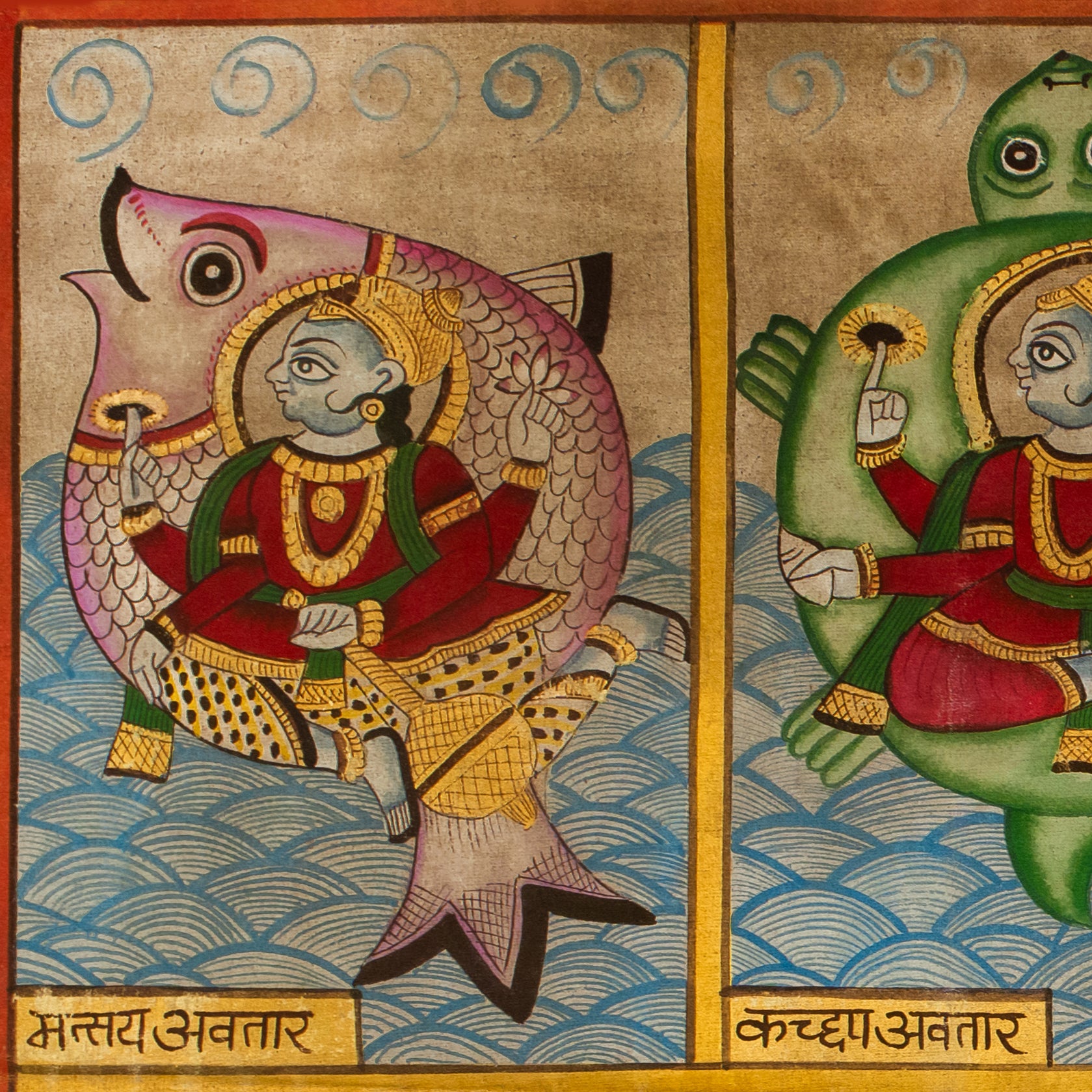 Lord Vishnu Dashavatara Phad Style Handmade Painting For Home Wall Decor