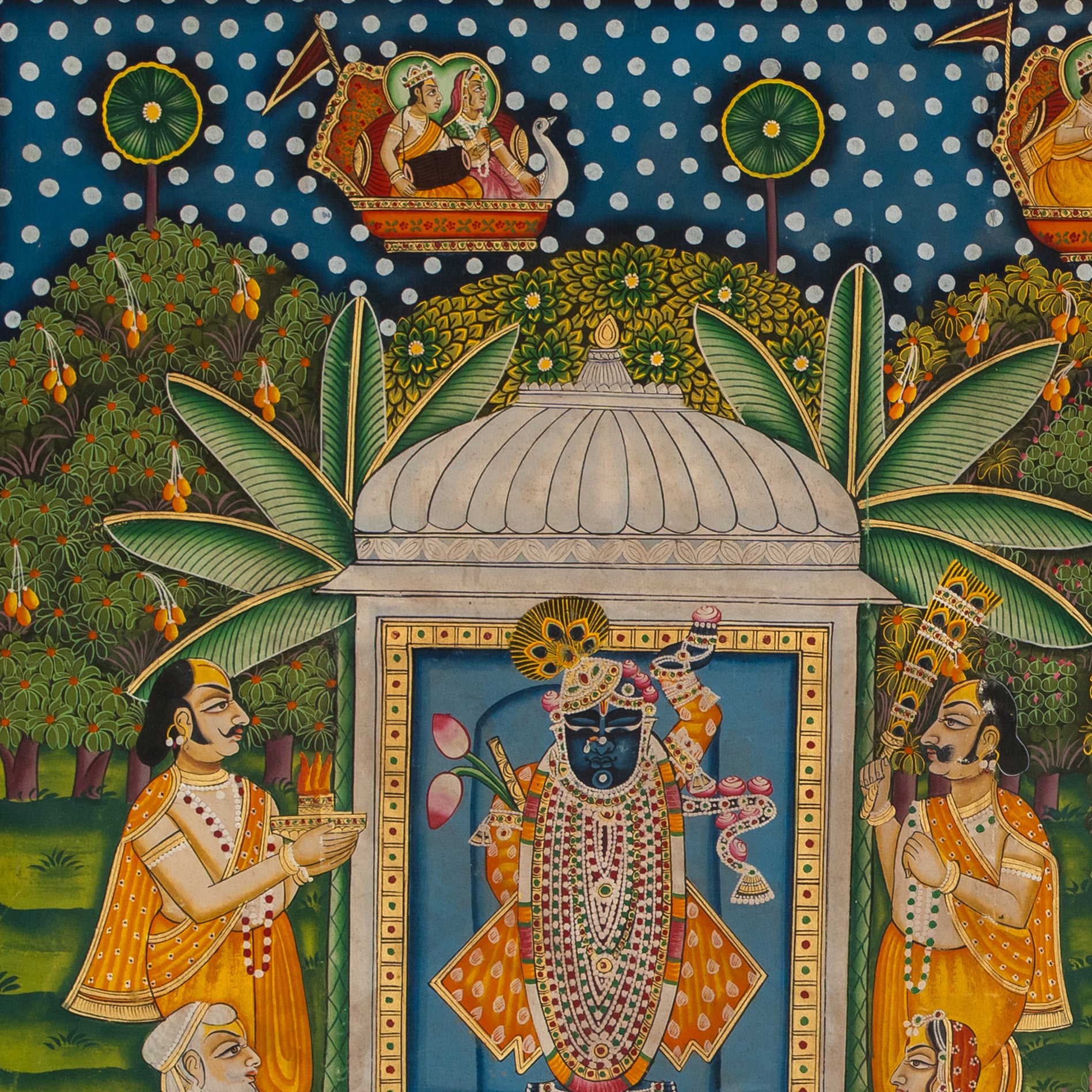 Pichwai 3 Roop Shrinathji with Cows Handmade Pichwai Painting For Home Wall Decor