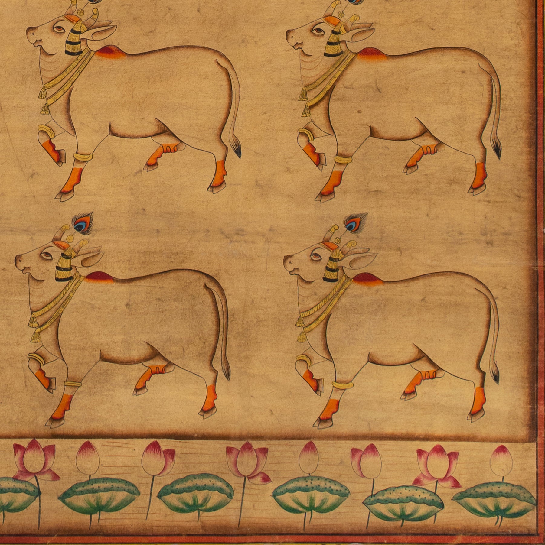 Srinathji's (Krishna) Cows- Antique Theme Handmade Painting For Home Wall Decor