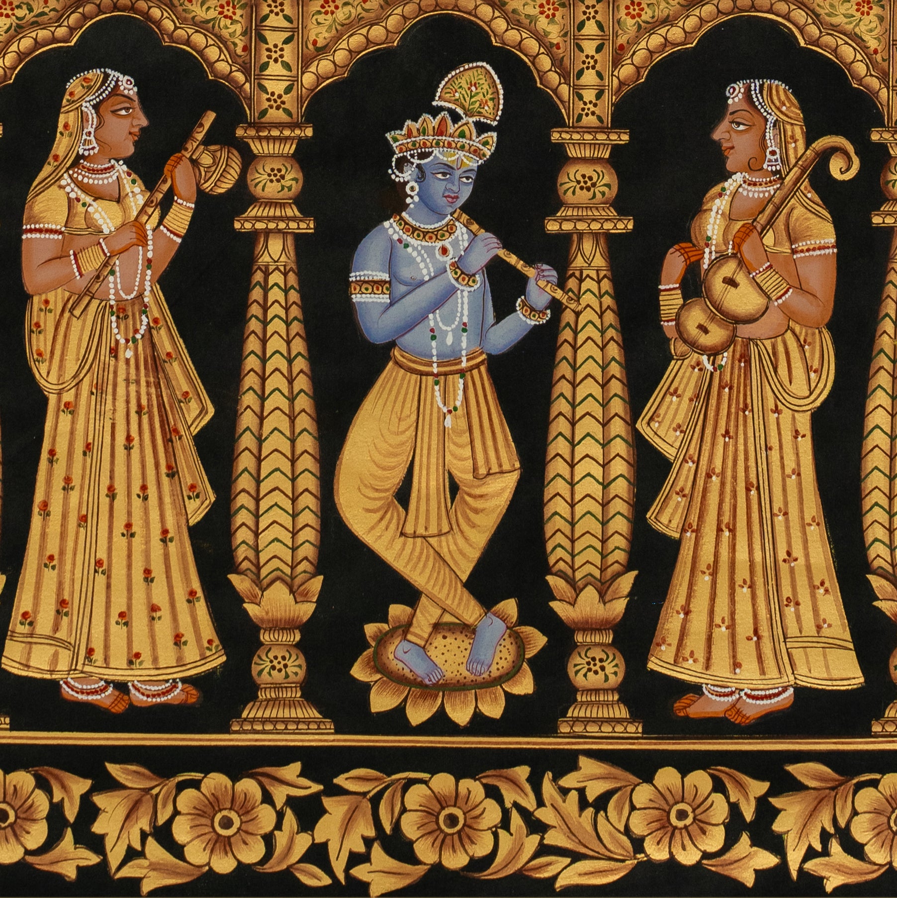 Bhav Mandal Gold Leaf on Cloth Handmade Pichwai Painting For Home Wall Decor