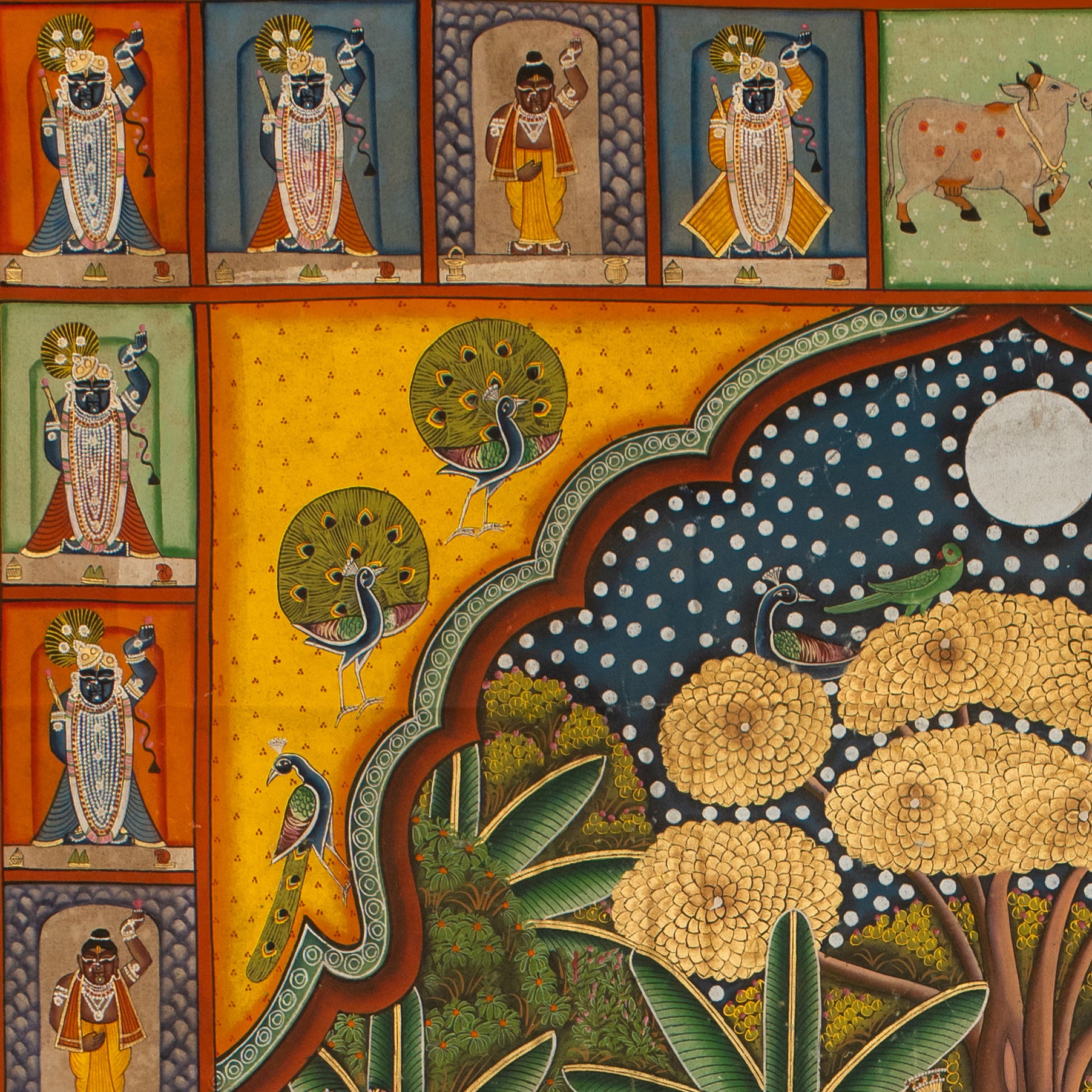 Gopashtami with 24 Swaroop Shree Gokul Chandrama Ji Handmade Pichwai Painting For Home Wall Decor