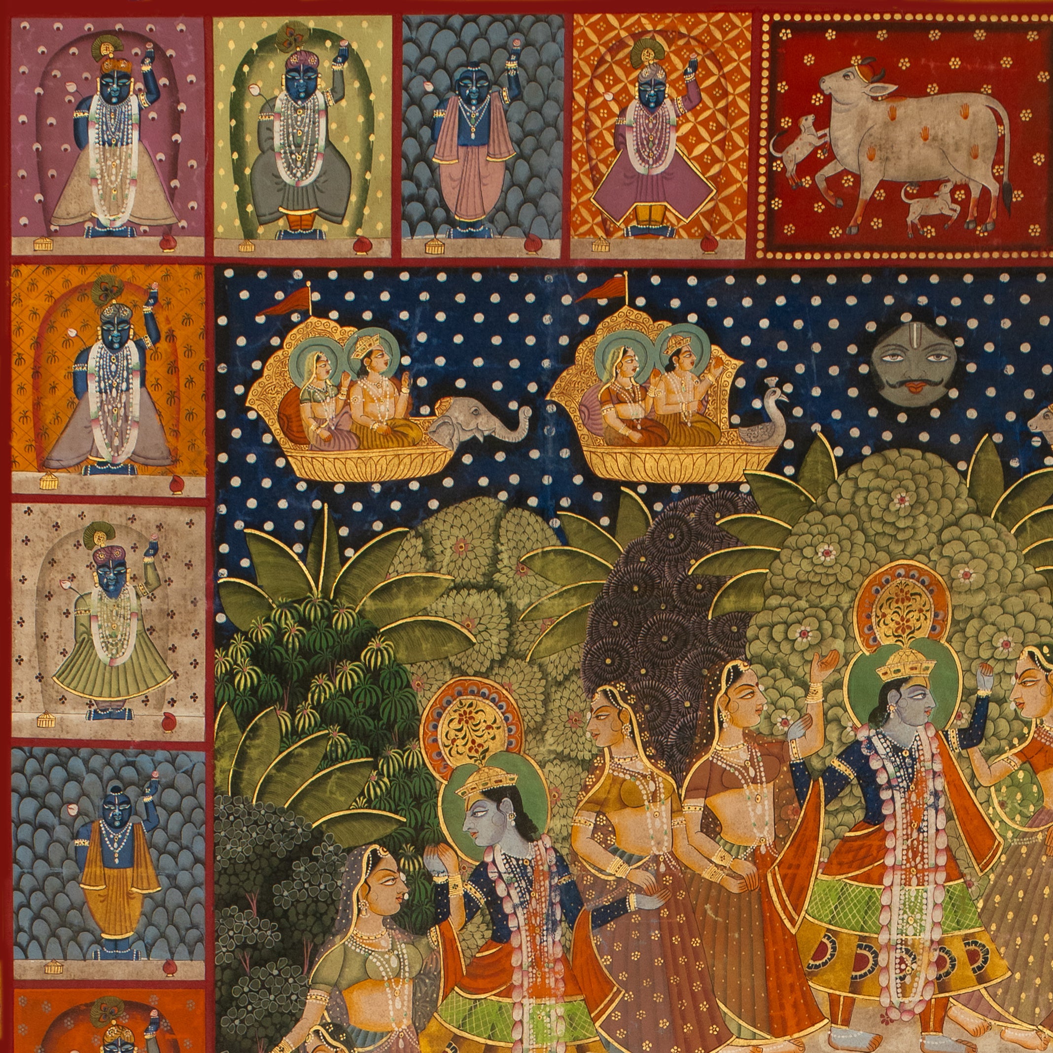 Krishna Raas Leela with 24 Swaroop Shreenathji Handmade Pichwai Painting For Home Wall Decor