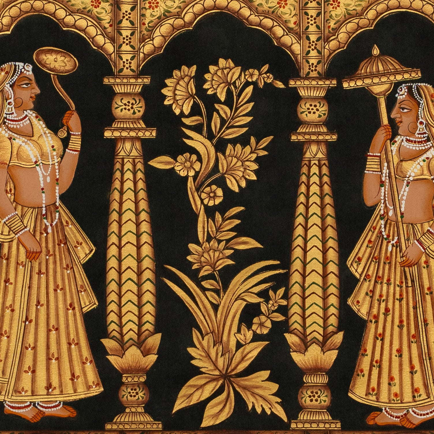 Bhav Mandal Gold Leaf on Cloth Handmade Pichwai Painting For Home Wall Decor