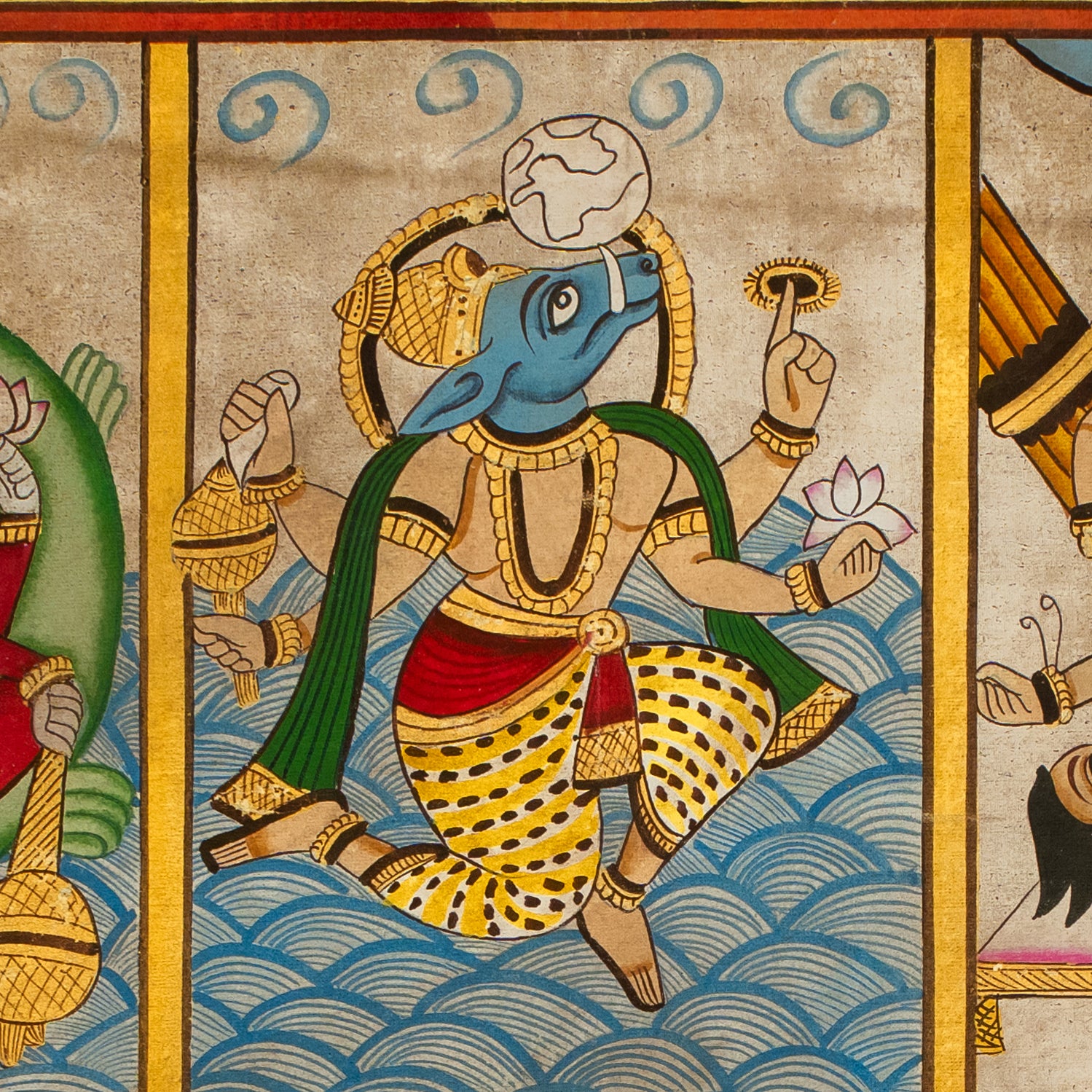 Lord Vishnu Dashavatara Phad Style Handmade Painting For Home Wall Decor