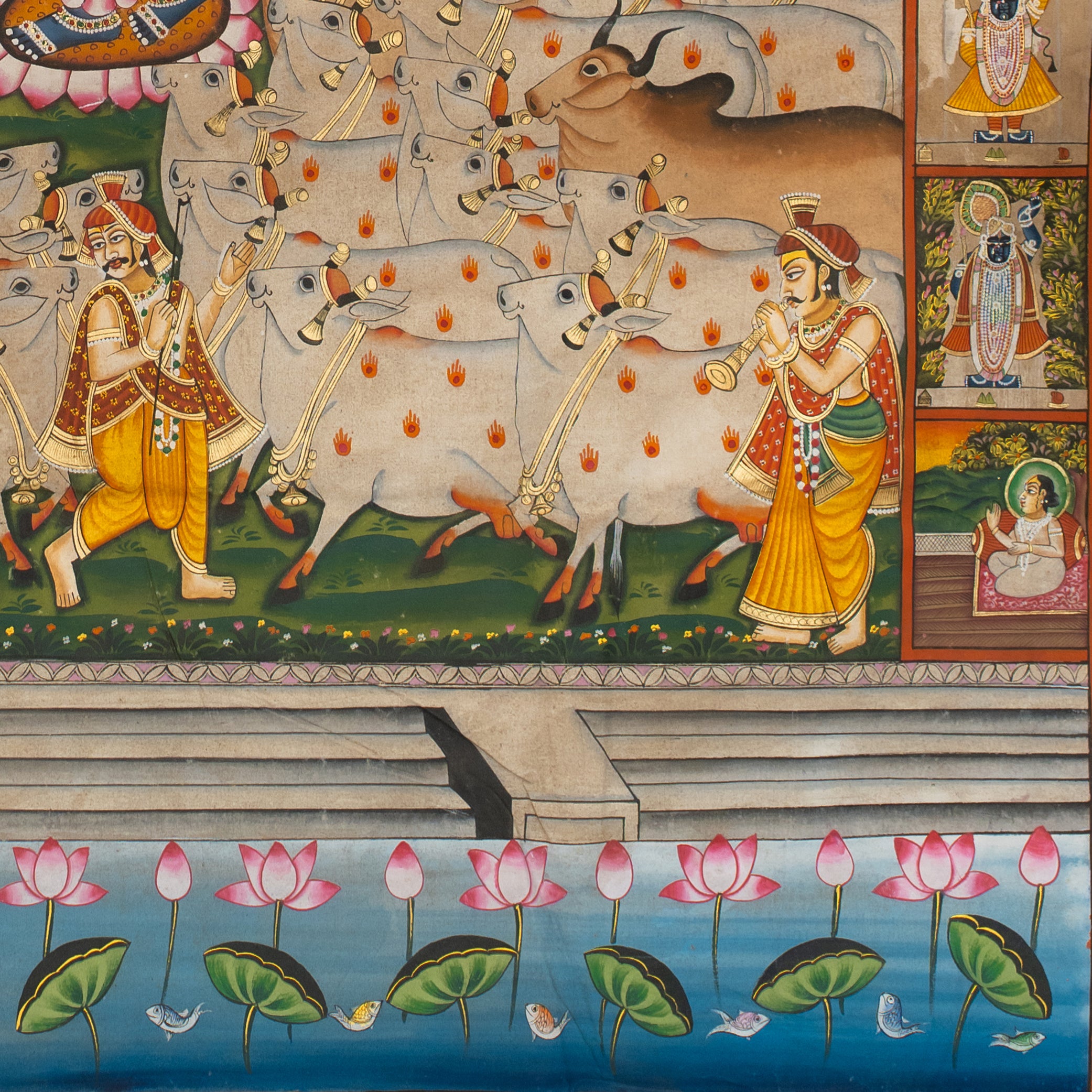 Gopashtami with 24 Swaroop Shree Gokul Chandrama Ji Handmade Pichwai Painting For Home Wall Decor