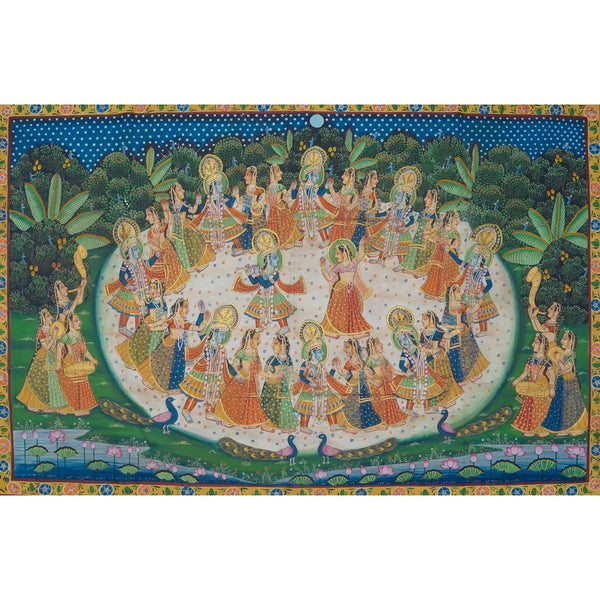 The Divine Raas Leela  Pichwai Handmade Painting For Home Wall Decor