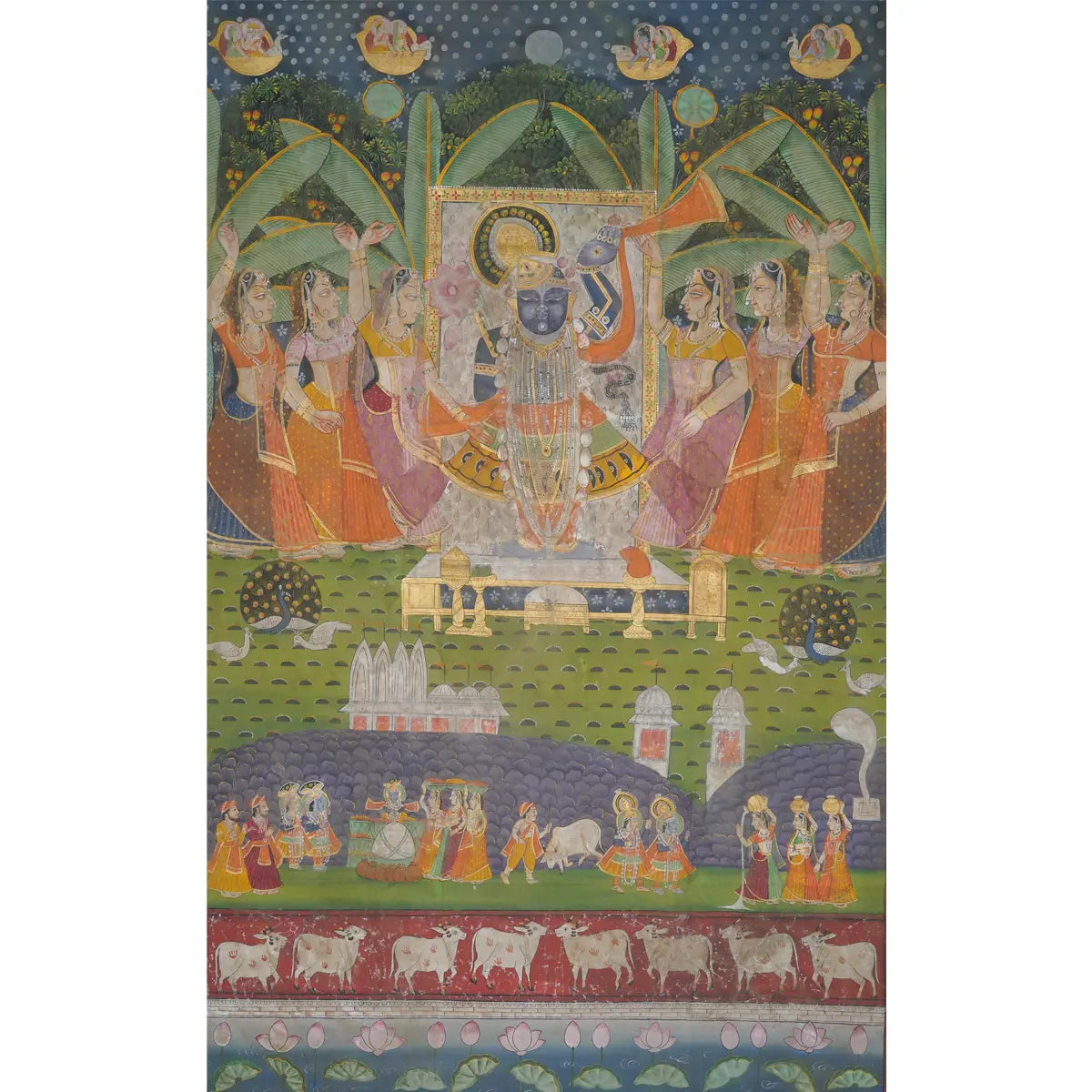 The Night of Sharad Purnima Pichwai Handmade Painting For Home Wall Decor