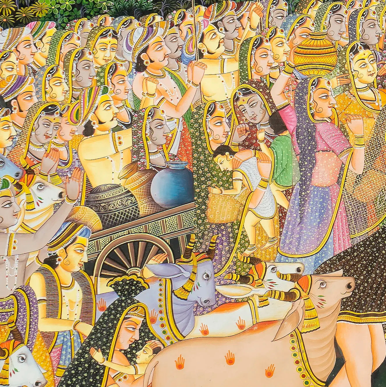 Krishna Lifting Mount Govardhan Pichwai Handmade Painting For Home Wall Decor