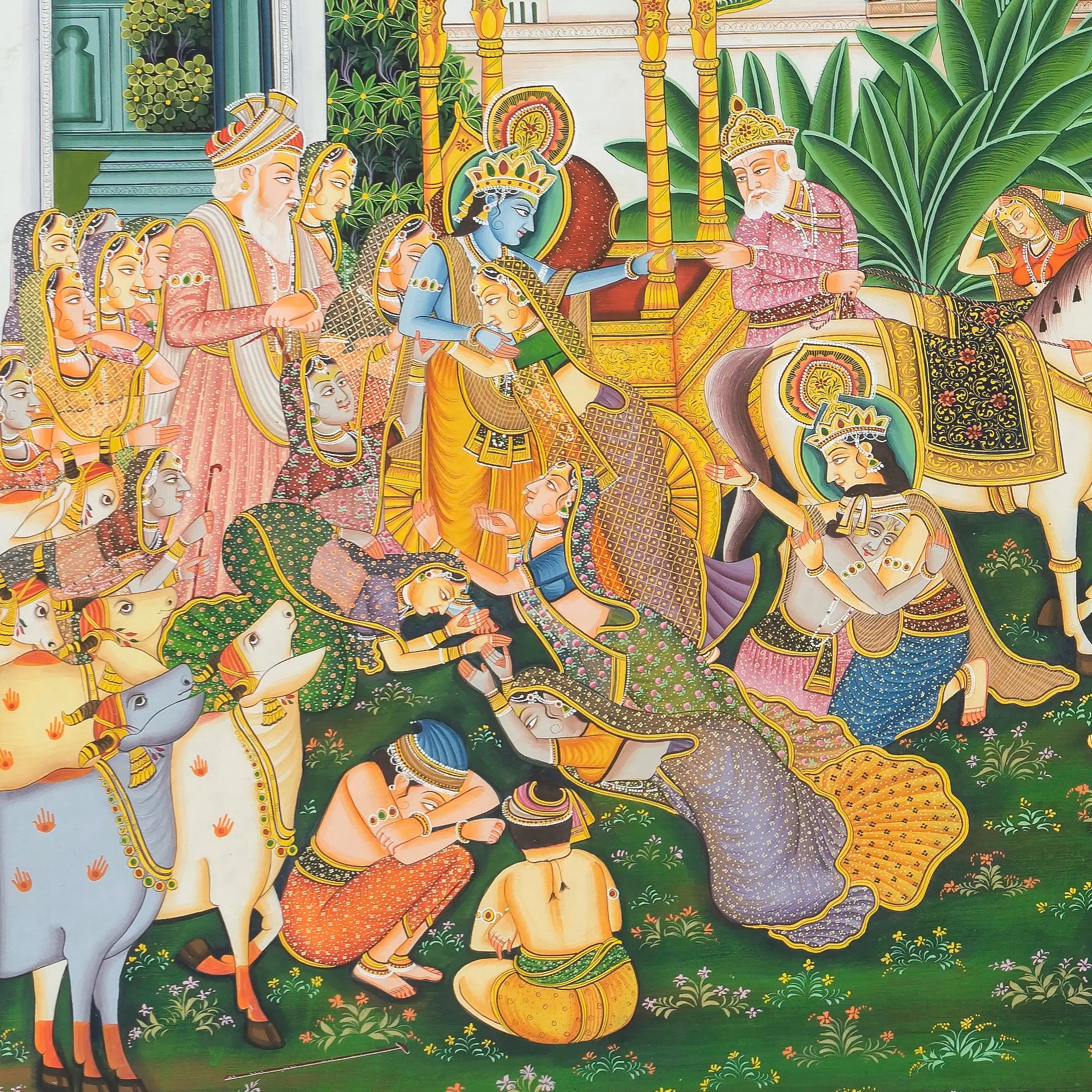Krishna Leaving Vrindavan Pichwai Handmade Painting For Home Wall Decor