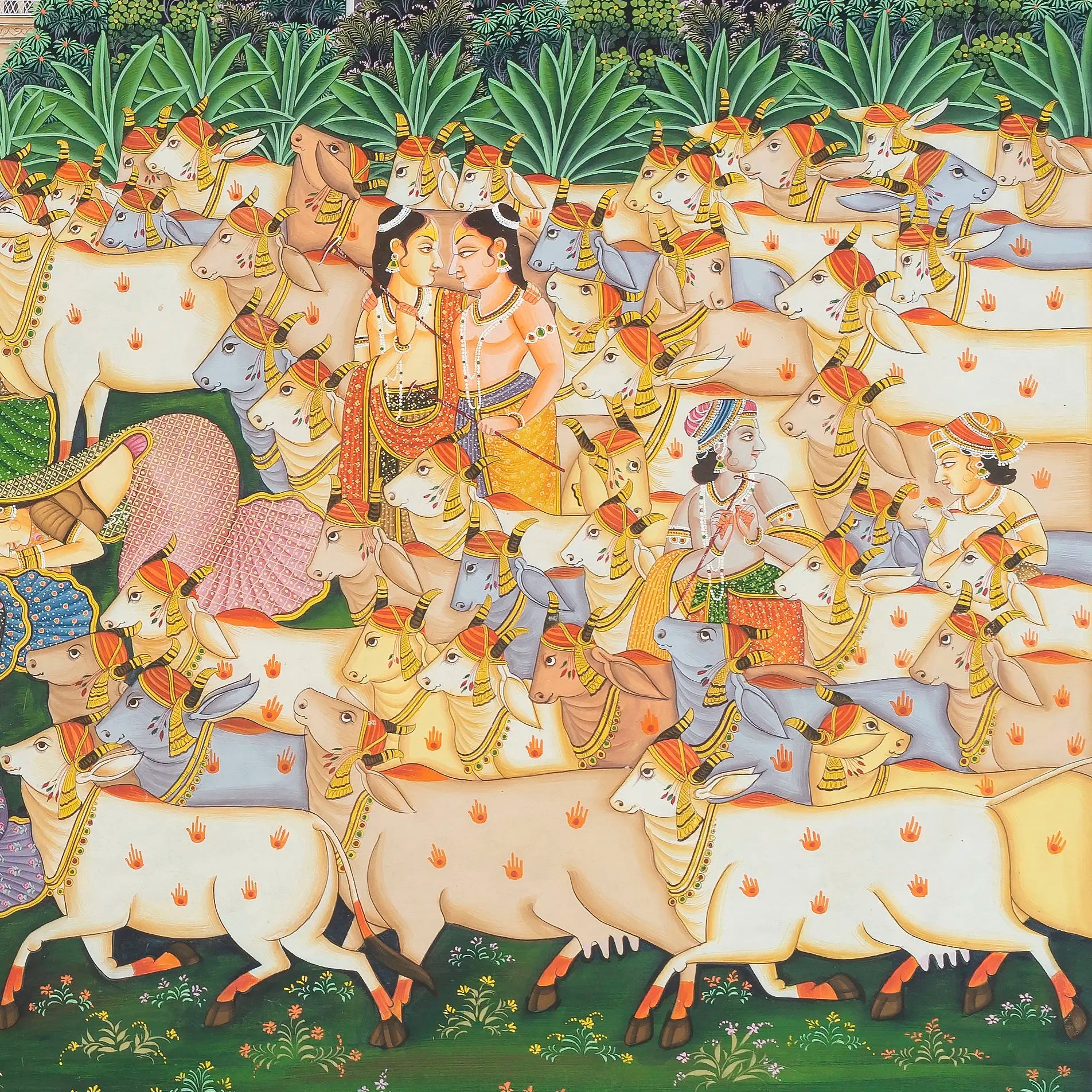 Krishna Leaving Vrindavan Pichwai Handmade Painting For Home Wall Decor