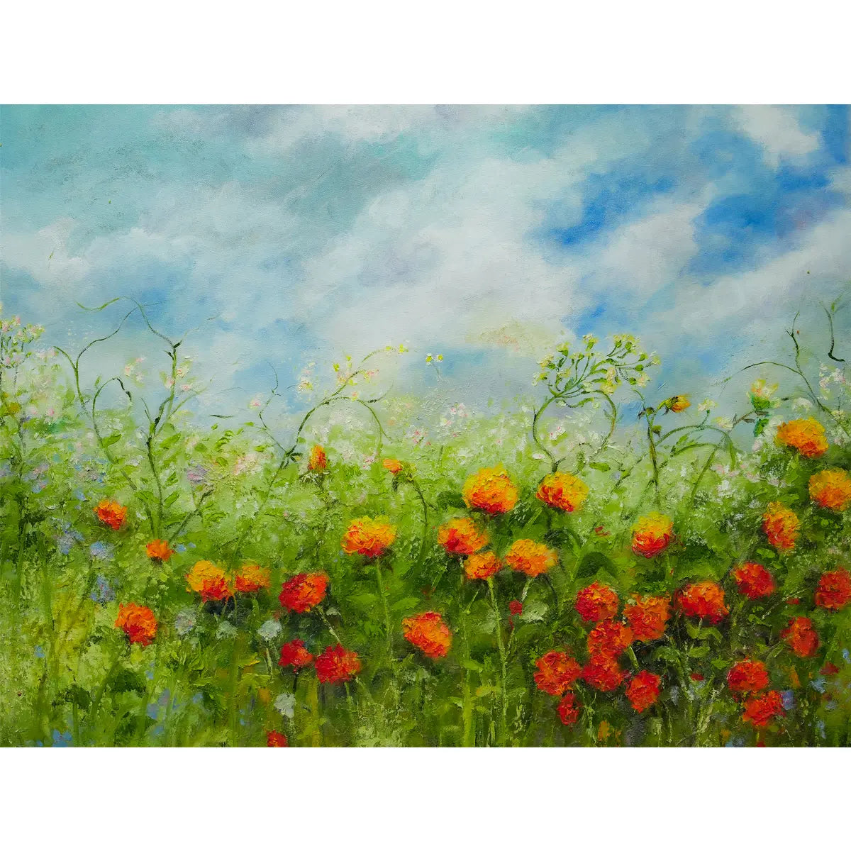 Red Marigold Handmade Painting For Home Wall Decor