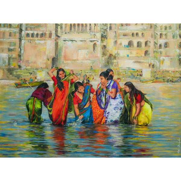 Banaras Ghat Handmade Painting For Home Wall Decor