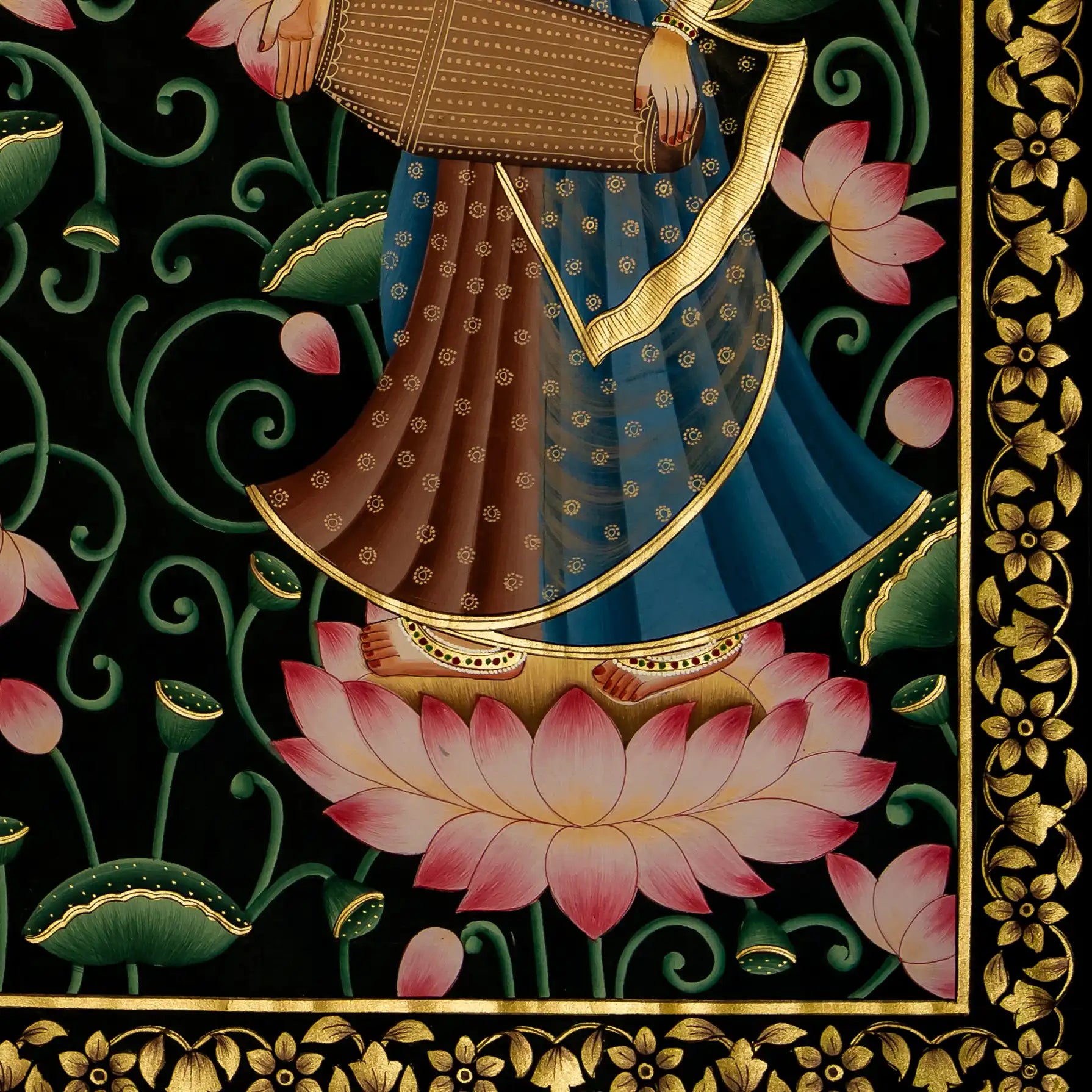 Exclusive Real Gold leaf krishna with kamal talai Handmade Pichwai Painting