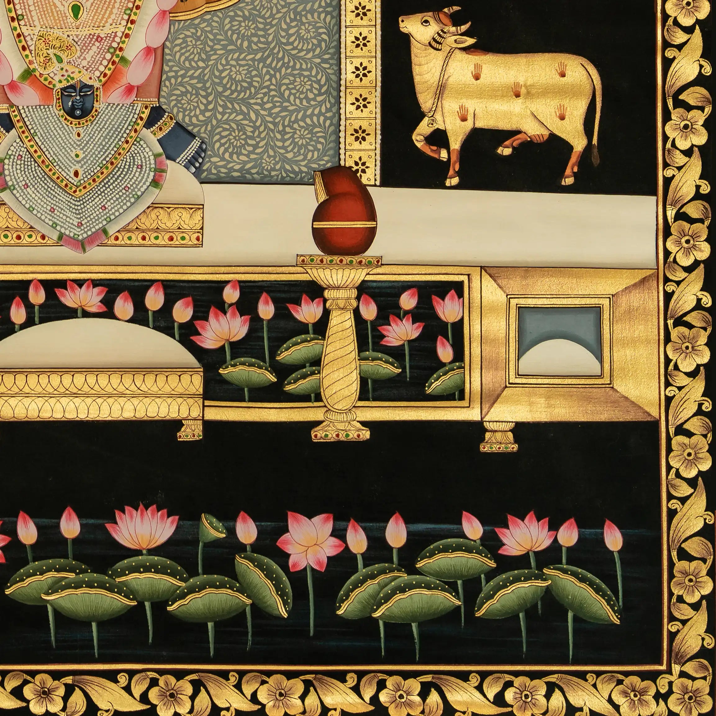 Real Gold Leaf Shrinathji Rajbhog Swaroop Handmade Pichwai Painting