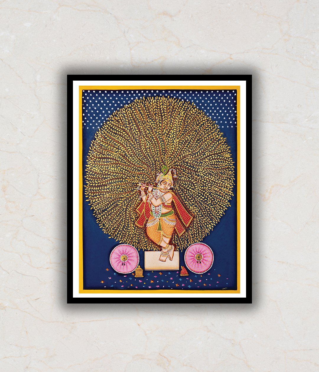 Shrinath Ji (Shri Krishna) Pichwai Art Painting For Home Wall Art Decor with Gold Accent