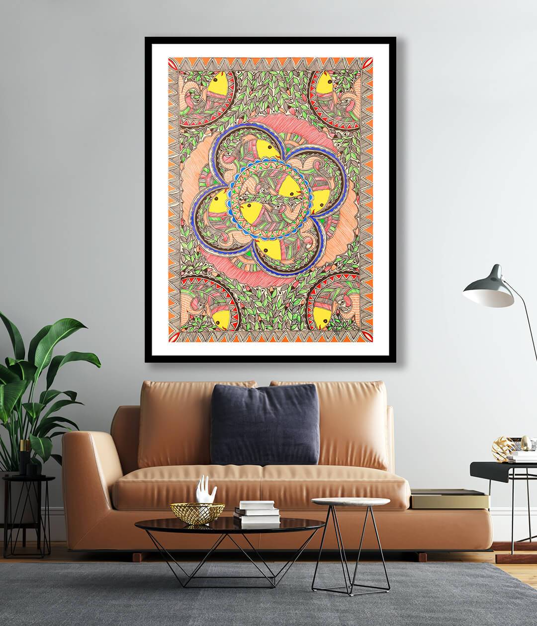 Fishes of prosperity Madhubani Art Painting For Home Wall Art Decor