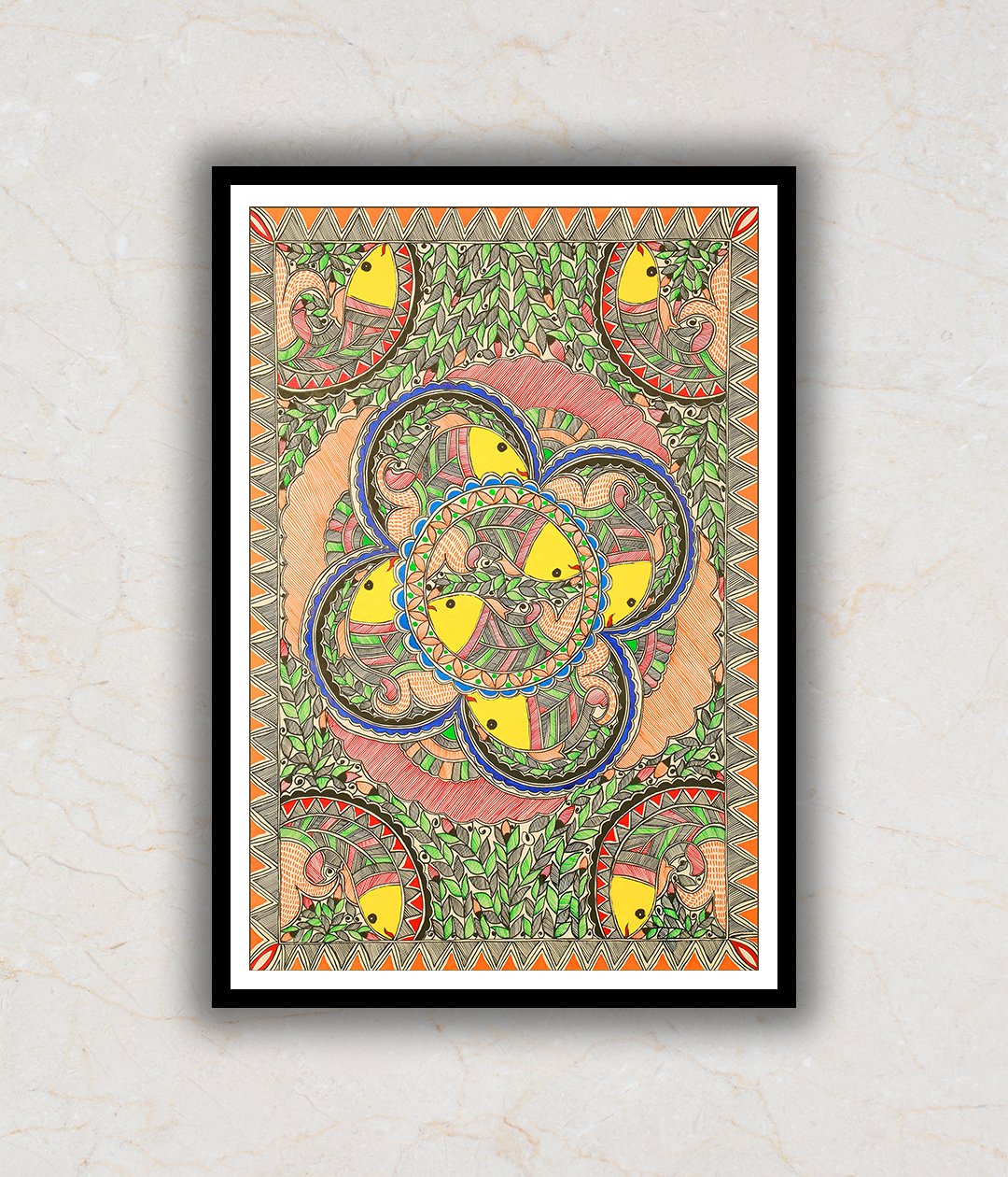 Fishes of prosperity Madhubani Art Painting For Home Wall Art Decor