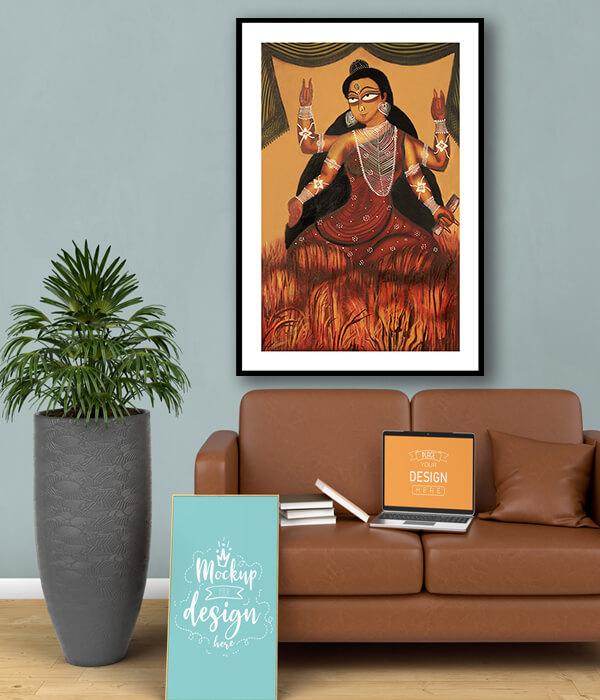 Goddess Durga Kalighat Art Painting For Home Wall Art Decor