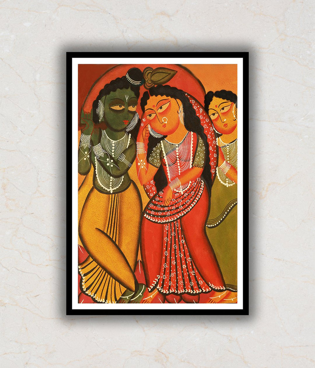 Radha Krishna & Gopi Kalighat Art Painting For Home Wall Art Decor ...