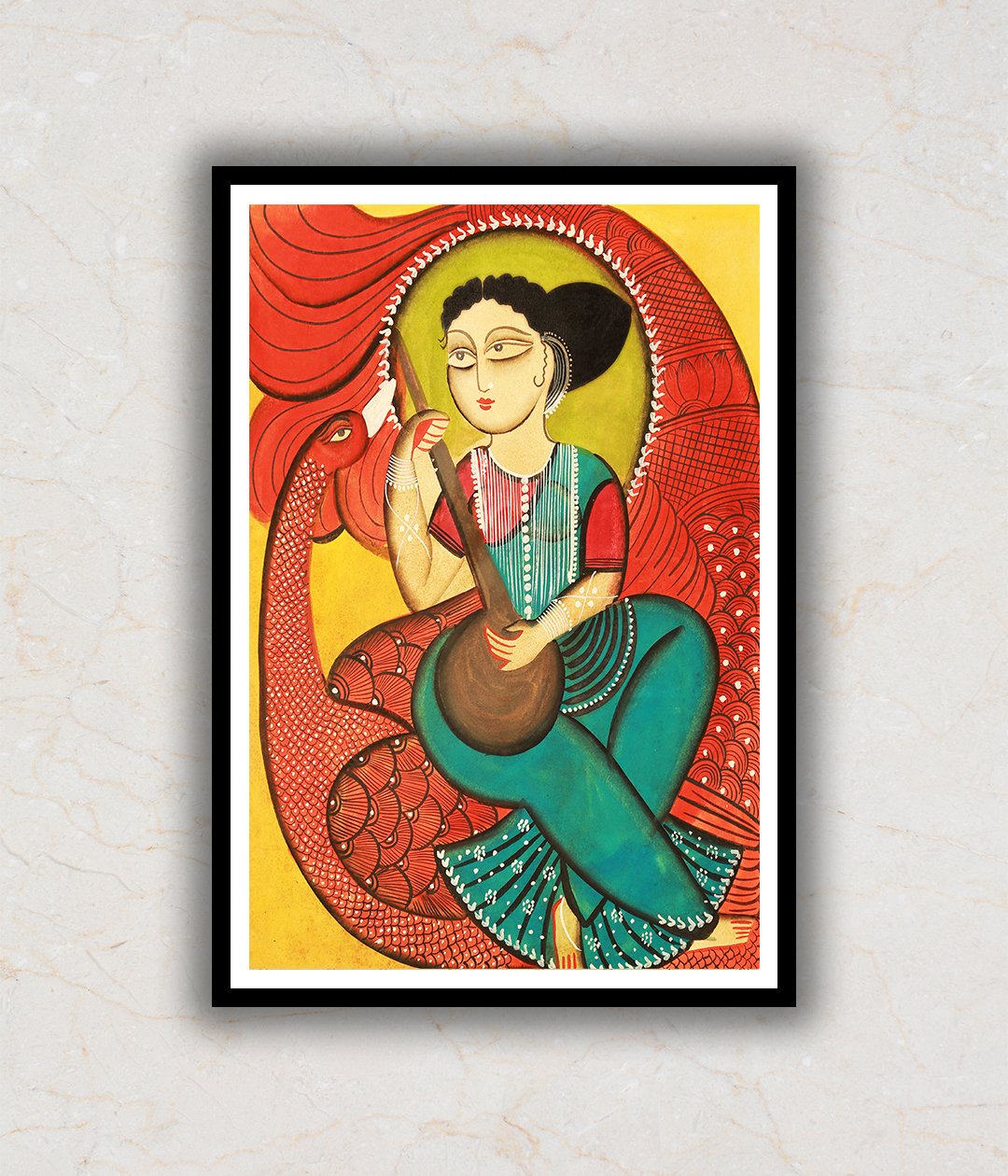 Goddess Saraswati Kalighat Art Painting For Home Wall Art Decor 2