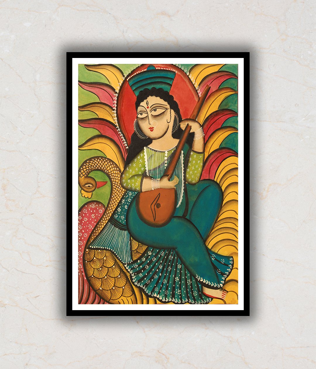 Goddess Saraswati Kalighat Art Painting For Home Wall Art Decor 3