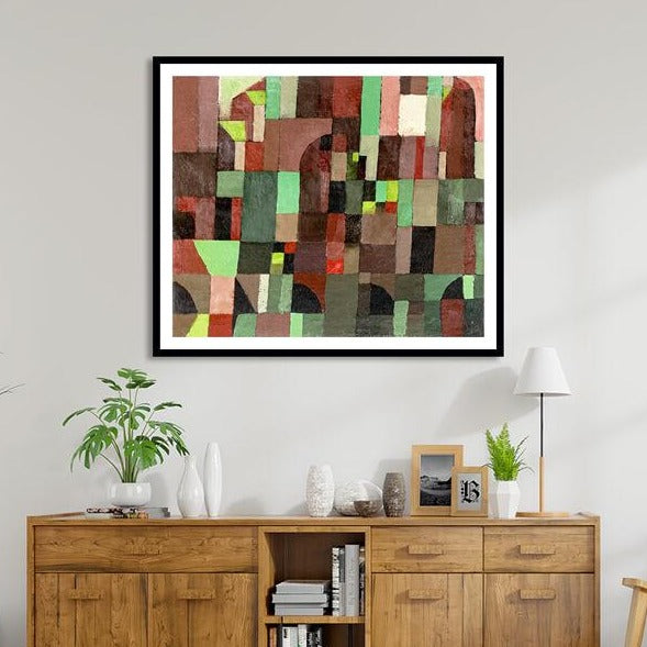 Red and Green Architecture Abstract Painting by Paul Klee