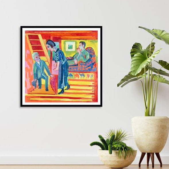 The Visit - Couple and Newcomer Abstract Painting by Ernst Ludwig Kirchner
