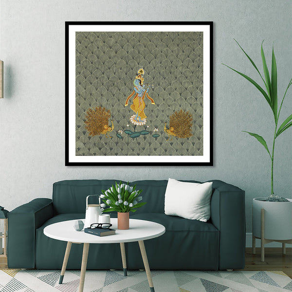 Contemporary Style Krishna Peacocks and lotus Pichwai Art Painting For Home Wall Art Decor