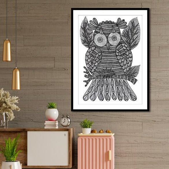 Owl Gond Art Painting For Home Wall Art Decor