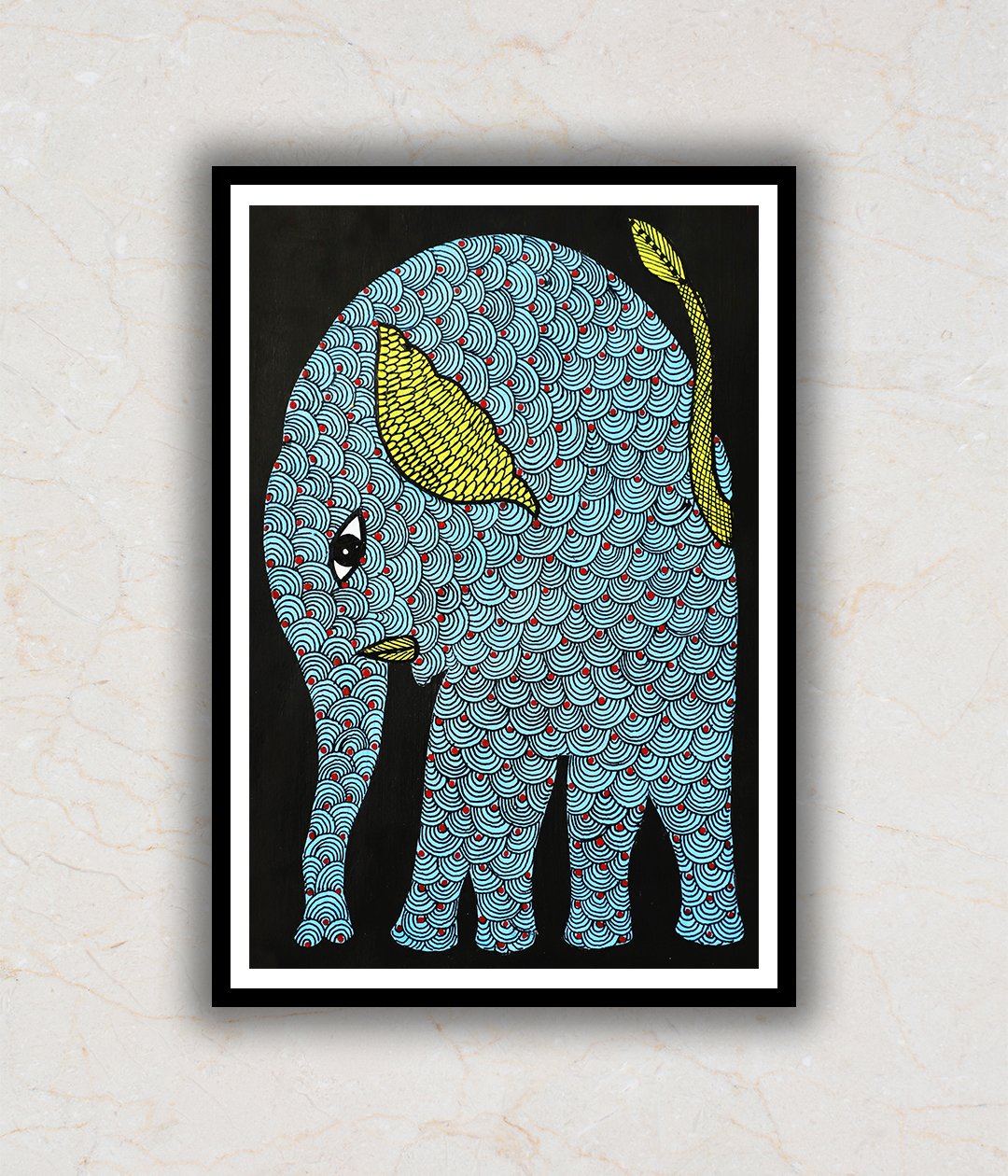 Blue Elephant Gond Art Painting For Home Wall Art Decor