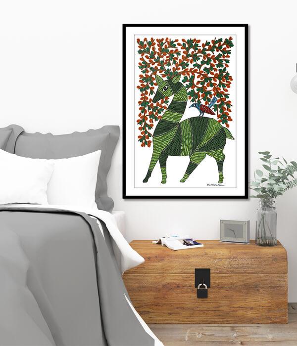 Deer and Tree Gond Art Painting For Home Wall Art Decor 2
