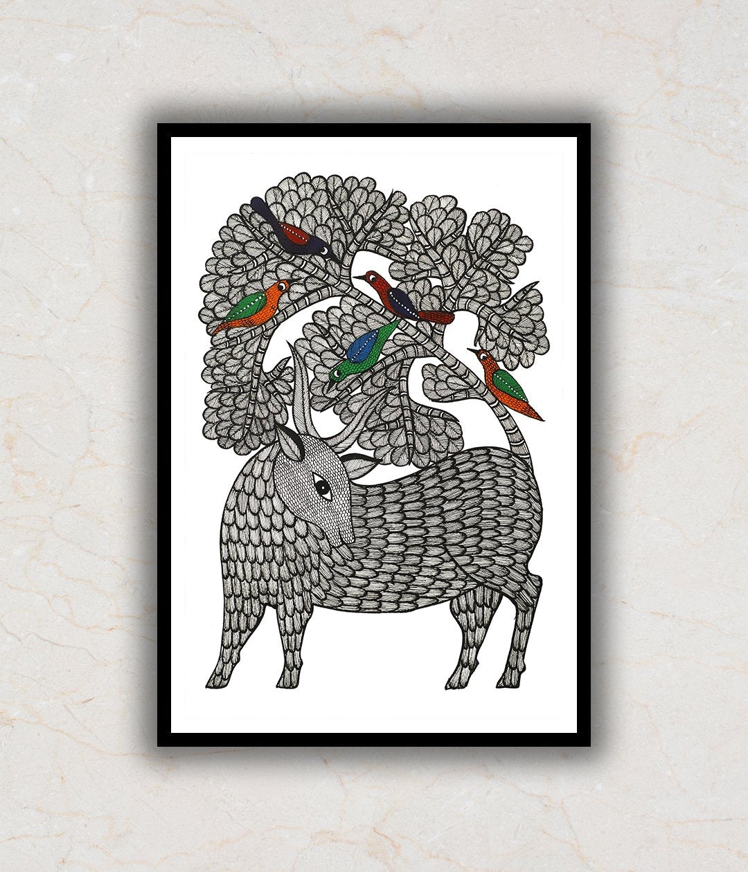 Deer and Tree Gond Art Painting For Home Wall Art Decor 3