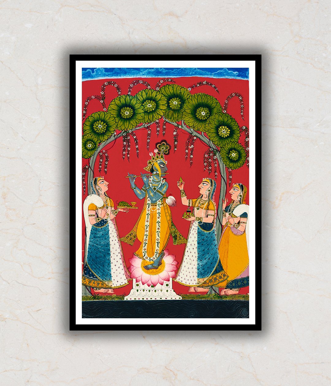 Krishna Ji Serenading Gopis Antique Pichwai Art Painting For Home Wall Art Decor