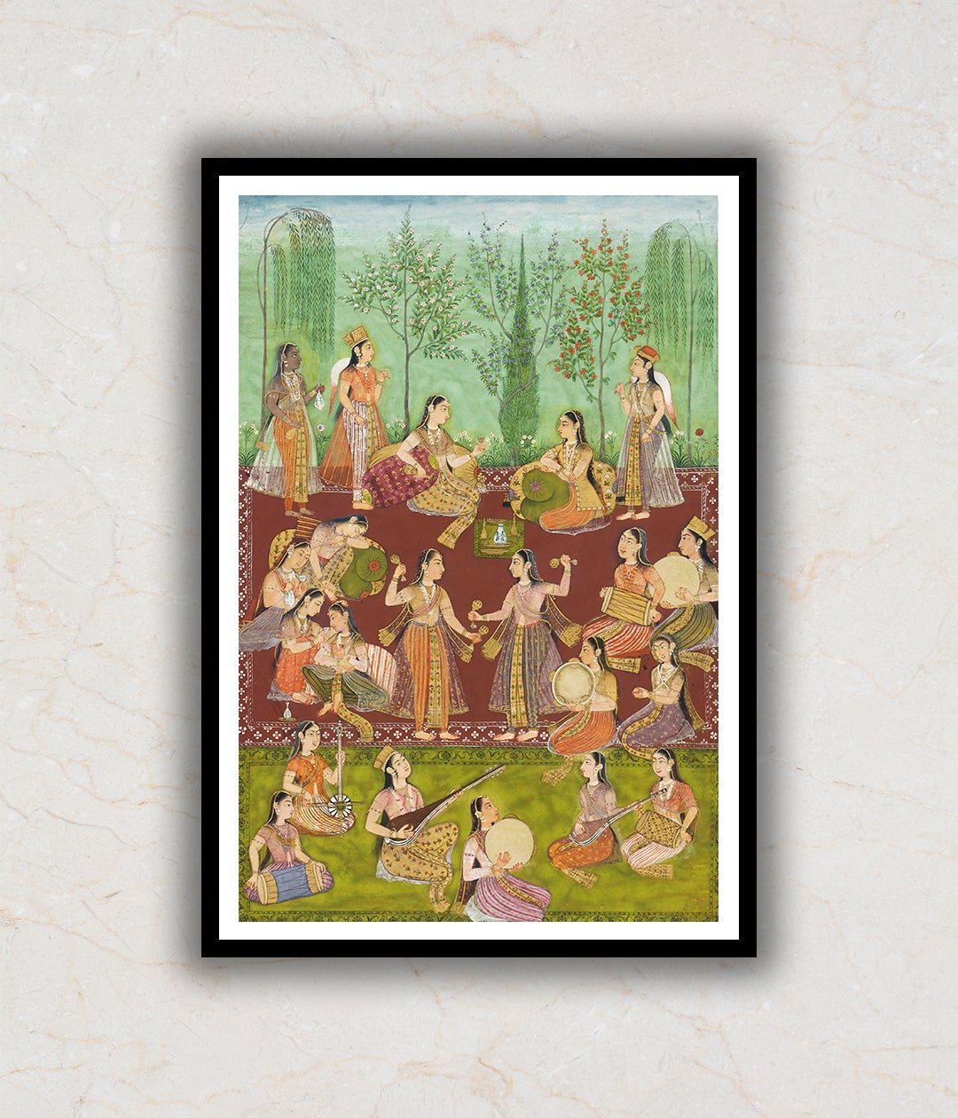 Womens in a Garden, Entertaining Themselves With Music & Dancing Artwork Painting For Home Wall Art DŽcor