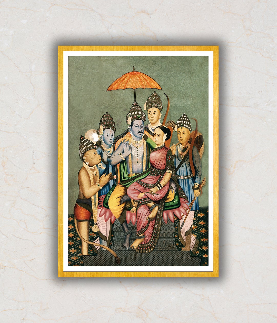 Rama and Sita Enthroned Attended by Hanuman, Bharata and Lak Wellcome Artwork Painting For Home Wall Art DŽcor