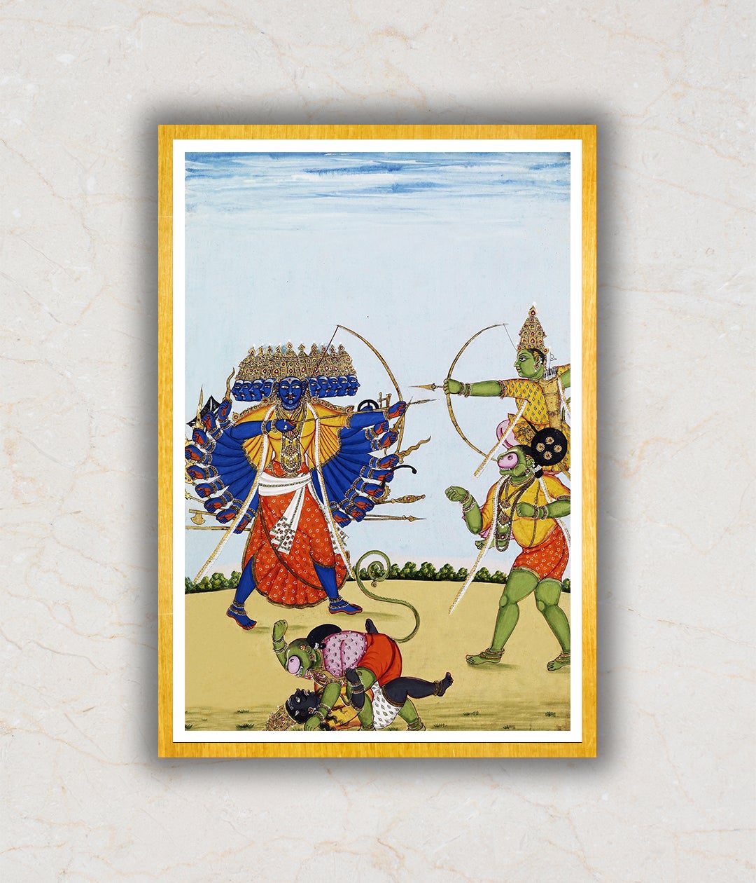 Rama and Hanuman Fighting Ravana Artwork Painting For Home Wall Art DŽcor