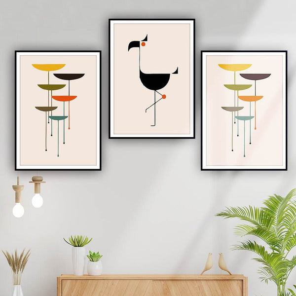 Set of 3 Spirited Flamingo Abstract Painting