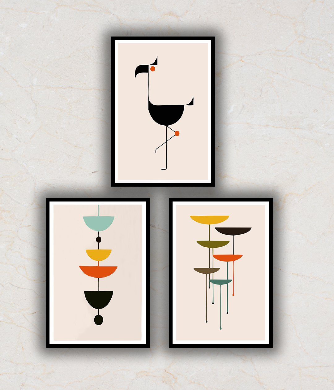 Set of 3 Spirited Flamingo Abstract Painting