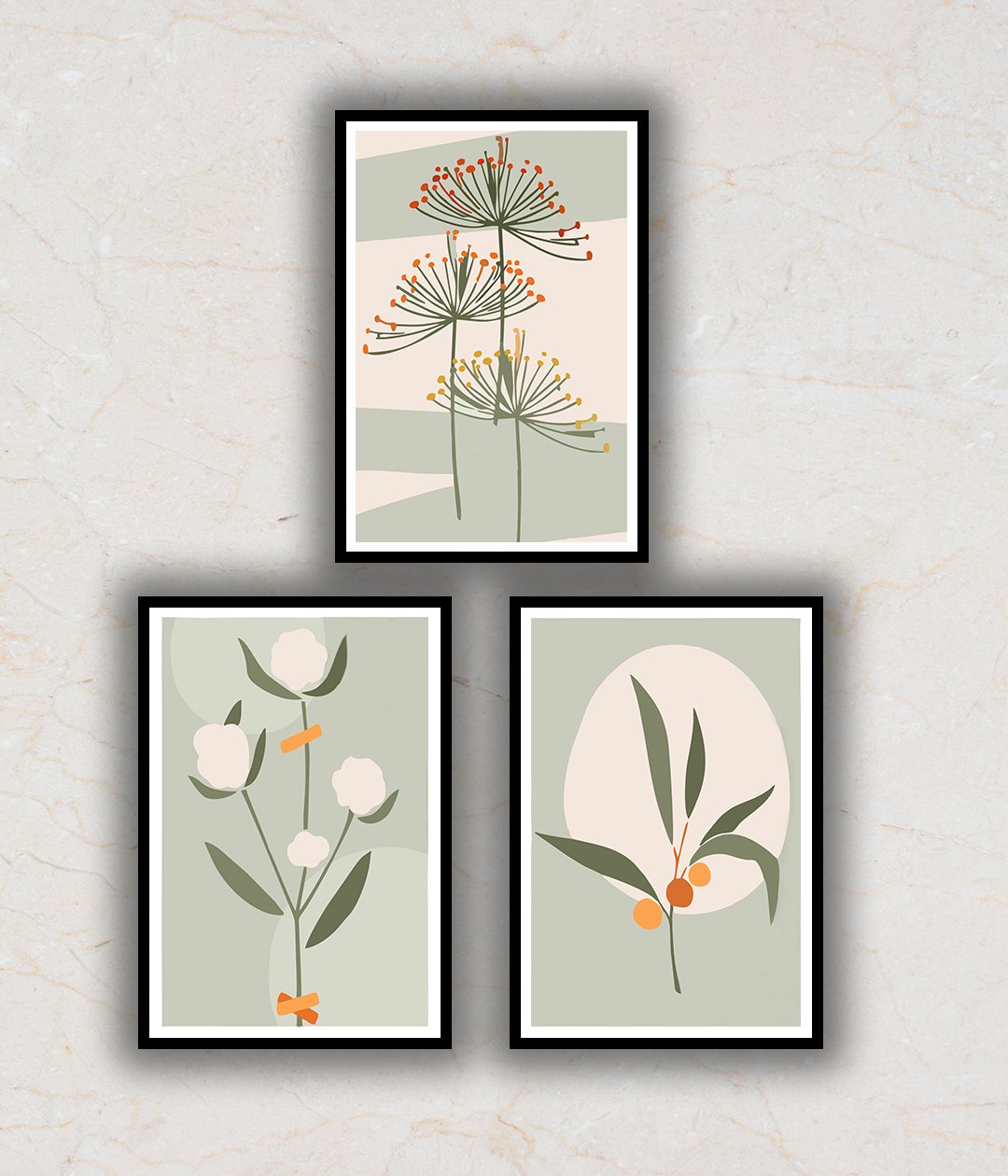 Set of 3 Pastel Reflections Abstract Floral Art