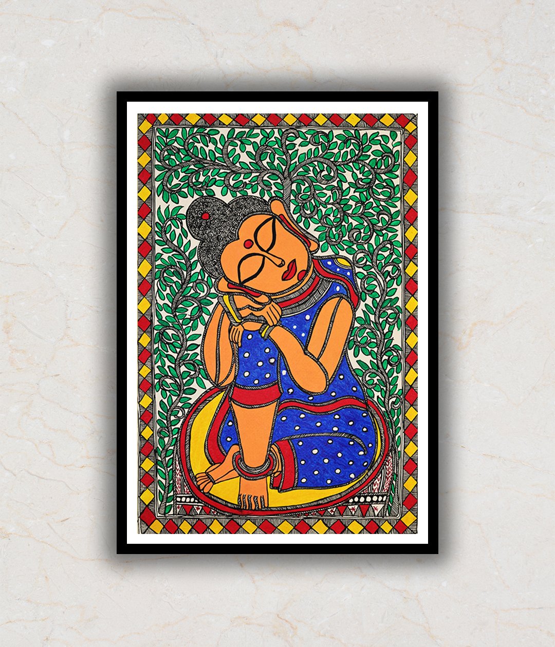 Madhubani Style Painting 16  Indian Art 36 x 47 cms including frame   International Indian Folk Art Gallery