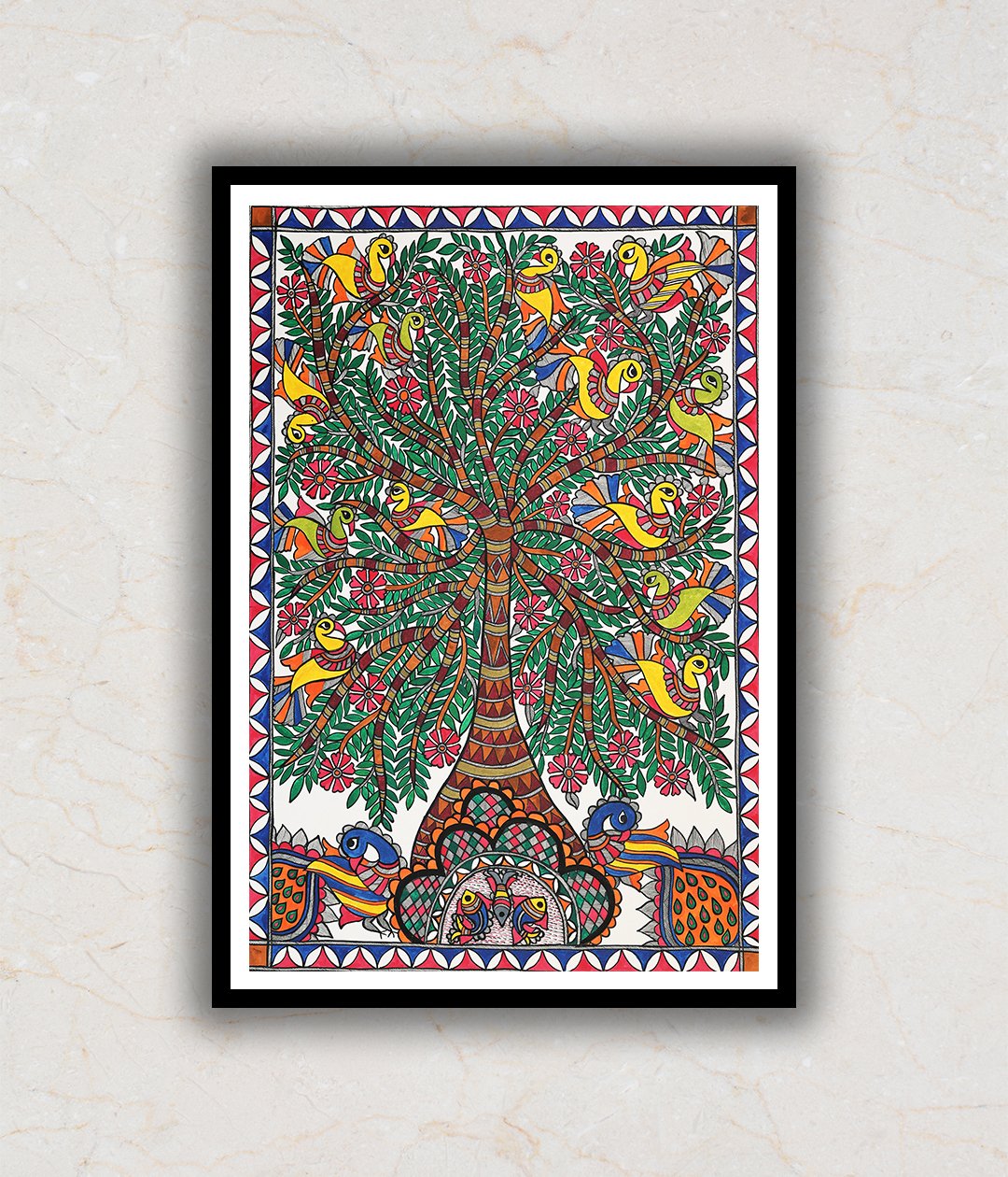 House of Feathers Tree of Life Bharni Madhubani Art Painting For Home Wall Art Decor