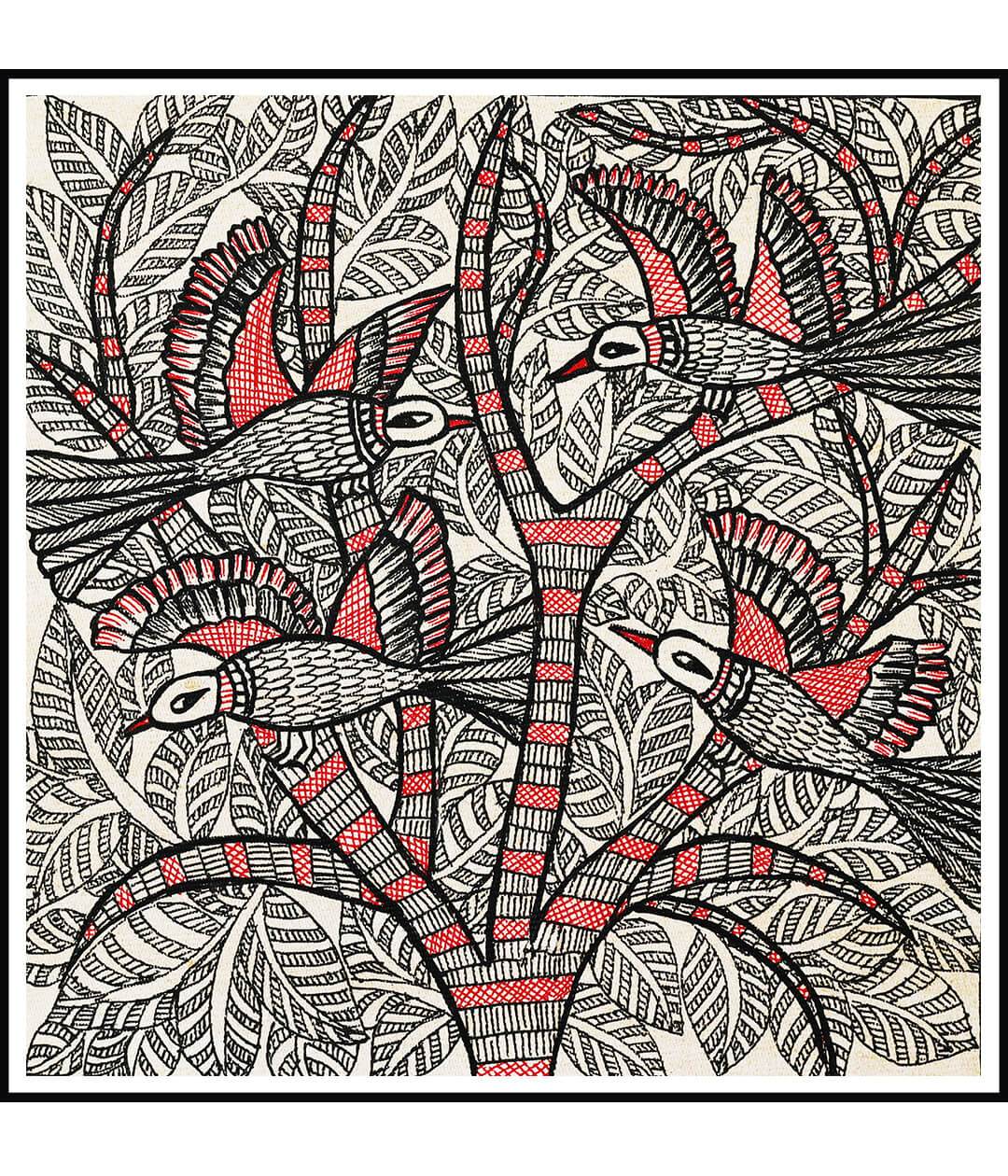 Song of Birds Set Of 3 Madhubani Art Paintings For Home Wall Decor